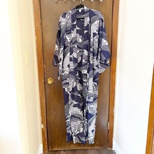 Koi Fish Kimono Robe Navy White Made In Japan Size 58 100% Cotton